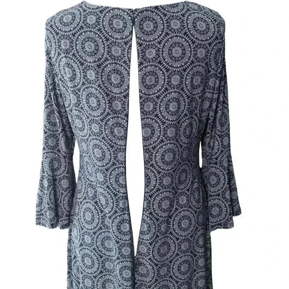 Tommy Hilfiger Navy Blue & White Medallion Print 3/4 Sleeve Back Zip Dress 8 - Picture 7 of 10